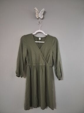 Old Navy Olive Green Long-Sleeve Wrap Dress